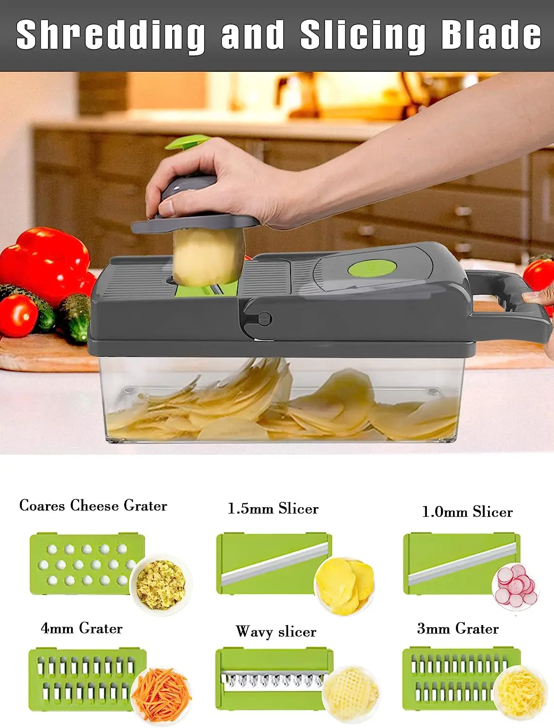 Vegetable Chopper 8 Blades Mandoline 14 -in-1 Vegetable Cutter Slicer Spiralizer  Dicer Food Chopper Grater Kitchen Gadgets Set