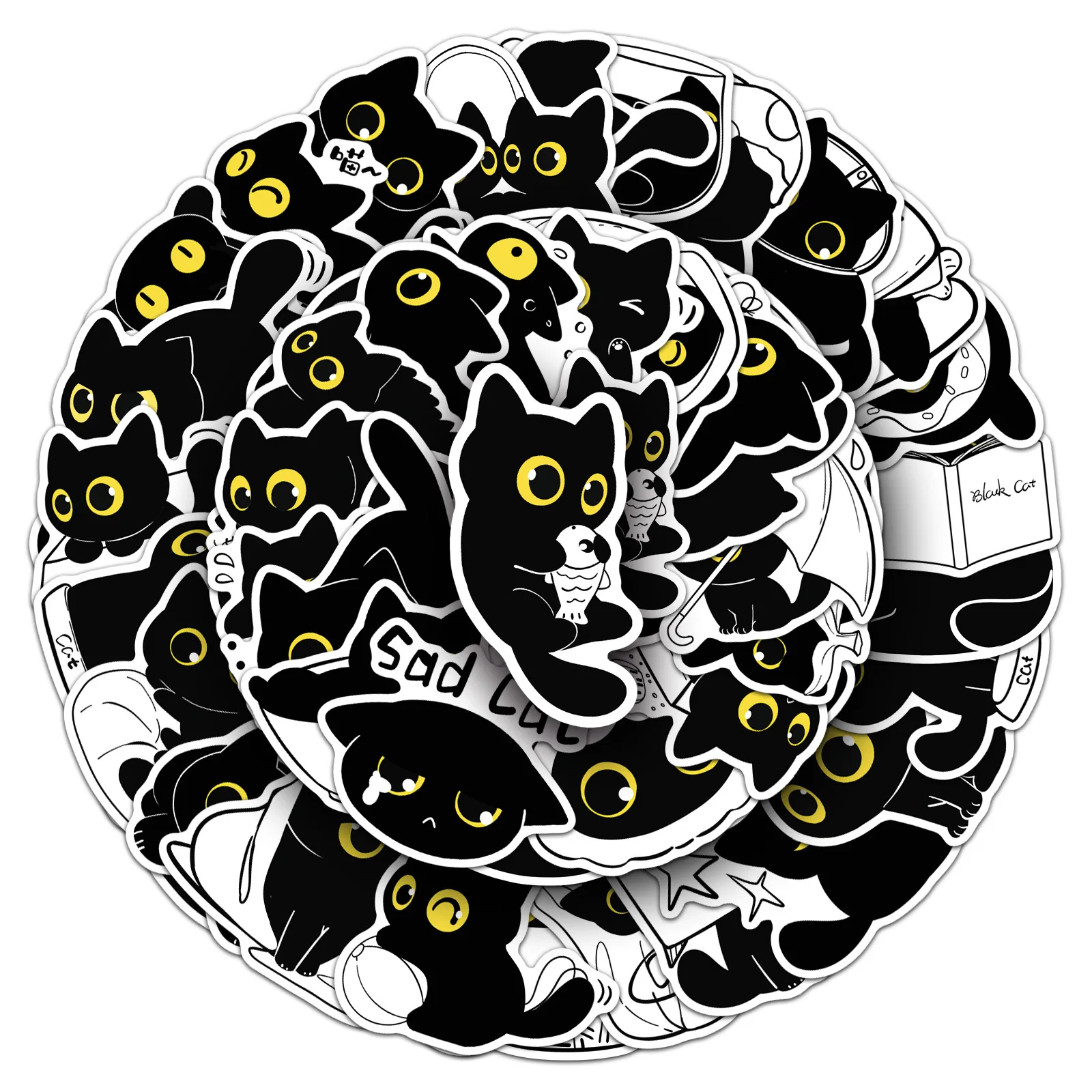 50/100 Stück Cartoon Schwarze Katze Tägliche Aufkleber Cartoon Niedliche Handgezeichnete Tier-Kreativ-Aufkleber für Wasserbecher und Handys – Detail 5