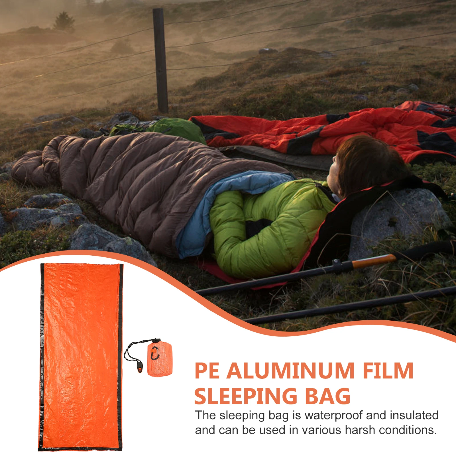

PE Aluminum Sleeping Bag Lightweight Sack Survival Emergency Bivvy Survival Bags For Sleeping Camping Outdoor Gear Storage Bags