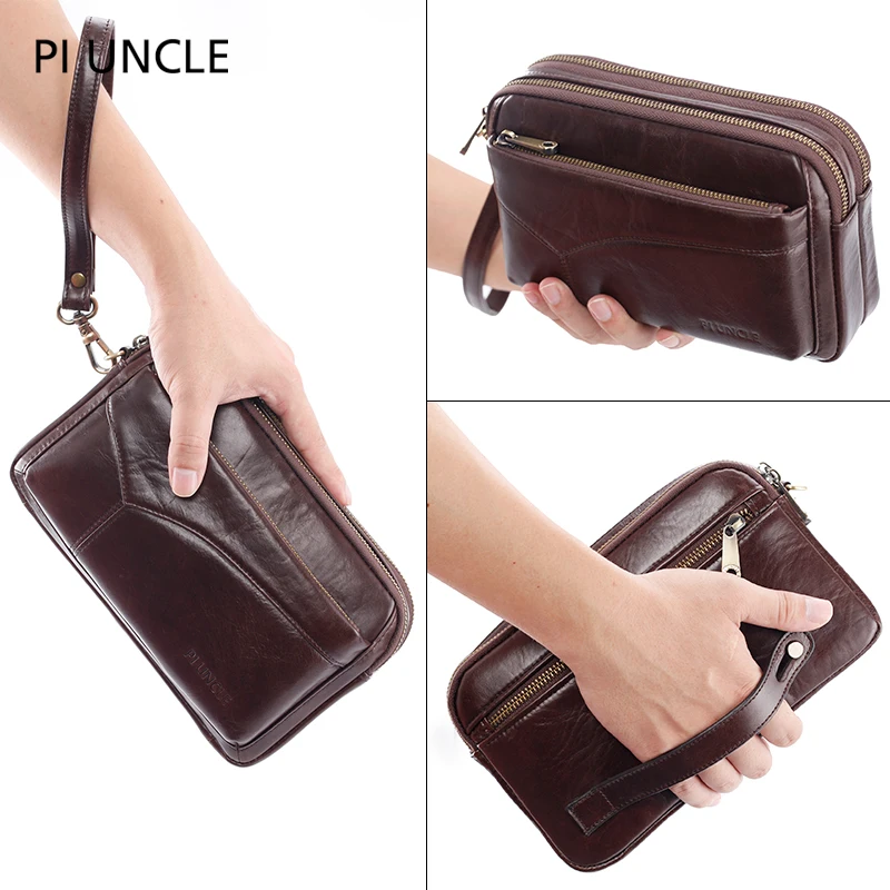 Men Wrist Money Bags Wallet Cowhide for Men Business and Purse Outdoor Coin Card Poucht Holder Clutch Bag