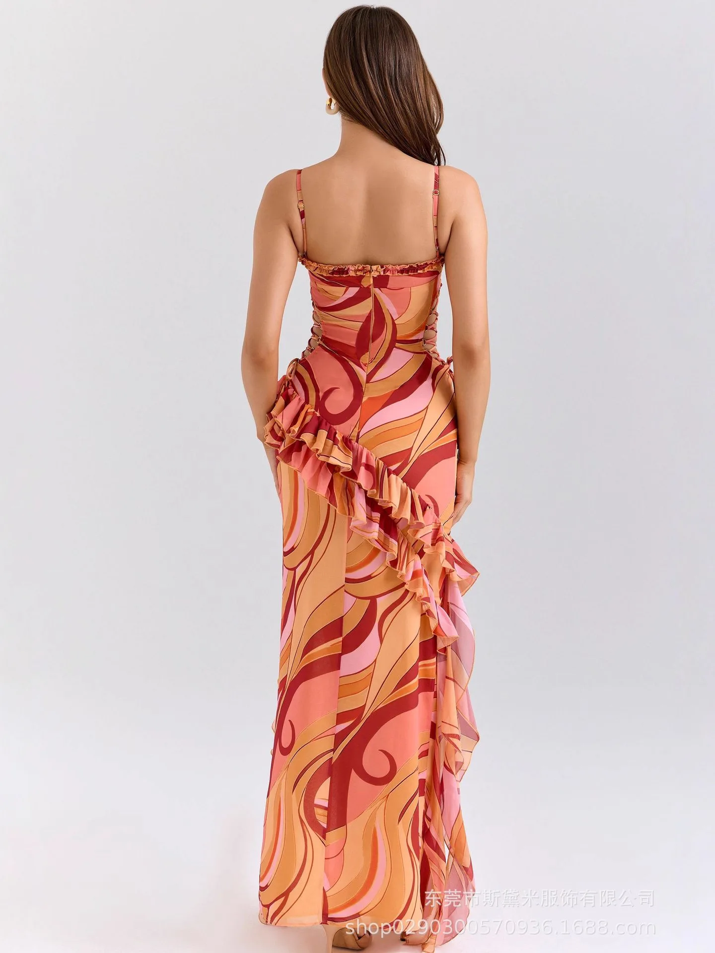Robe de bal longue à imprimé Floral pour femmes, Sexy, sans manches, à rayures, à volants, gaine, plage, anniversaire formel, tapis rouge