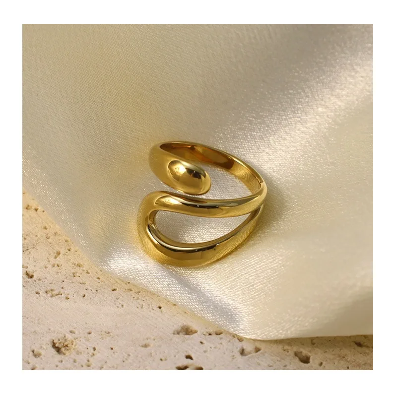 

Titanium Steel Design Irregular Cross Ring Women's Fashion Personality Hipster Water Drop Hollow Ring Opening Jewelry