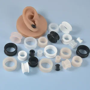 1 Pasang 3mm-76mm Ukuran Besar Berongga Hitam Silikon Fleksibel Ganda Berkobar Daging Telinga Terowongan Colokan Pengukur Expander Tandu Perhiasan 10 pengukur hitam penjualan terbaik - №