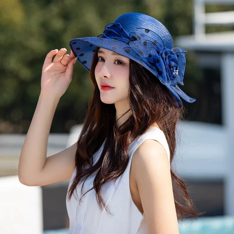 Organza Hat Ladies Fashion Spring/summer Mesh Cap Short-brimmed Hat European And American Style Polka Dot Top Hat Hat