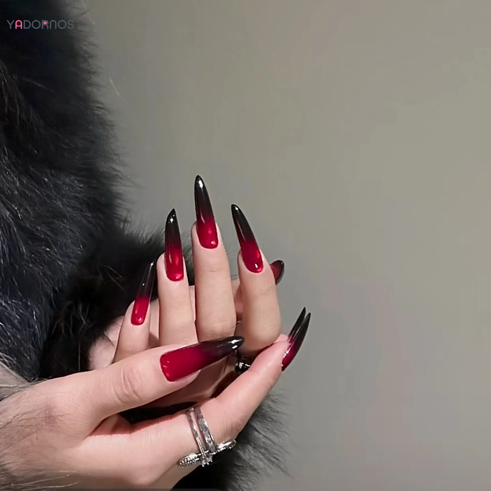 24 قطعة طويلة خنجر الأظافر وهمية التدرج الأحمر/الأسود اضغط على الأظافر حار الفتيات سحر مانيكير غطاء كامل عصا على وصلات لإطالة الأظافر #4