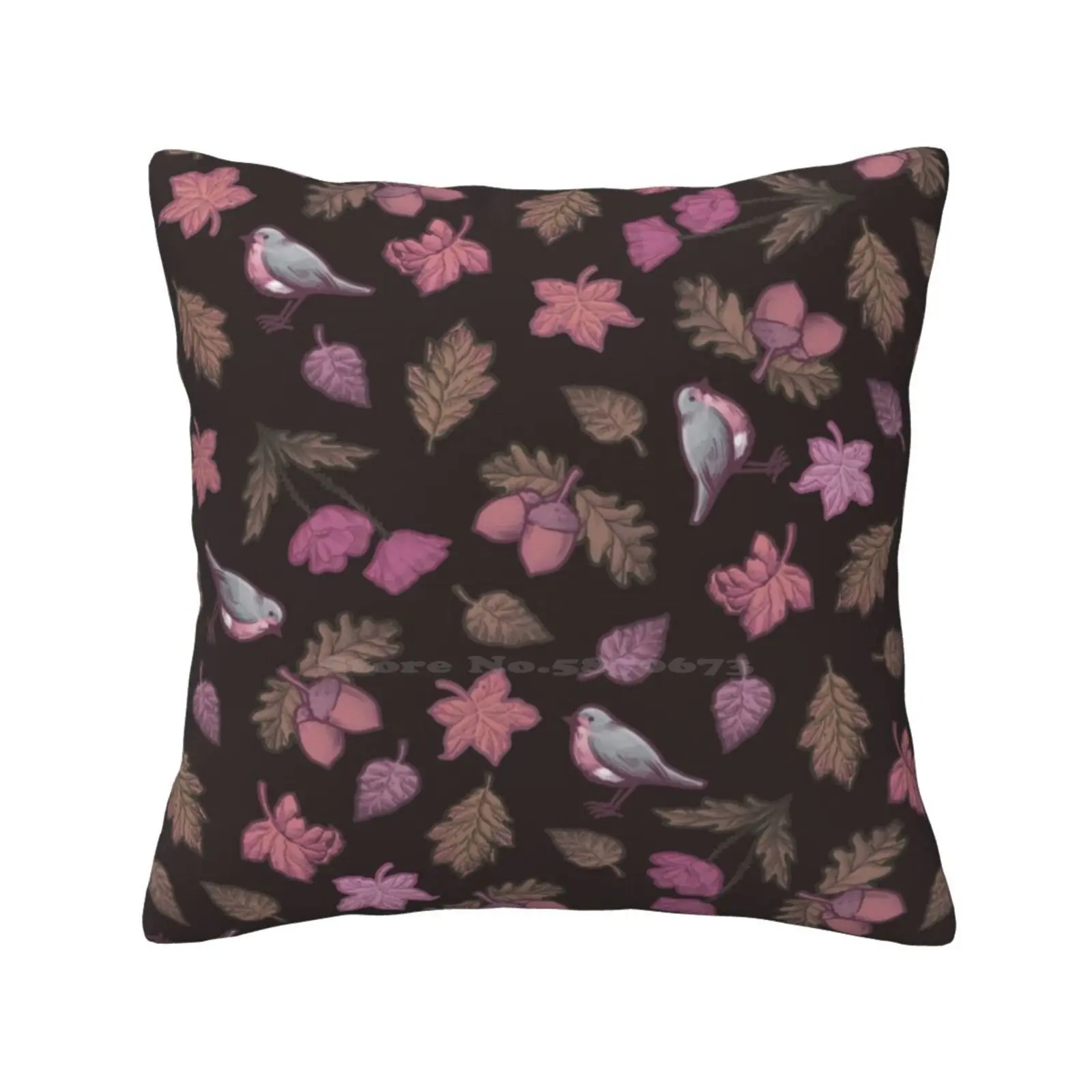 Folk Autumn Mauve Throw Cushion Pillow Cover Robin Bird Petirrojo Botanicals Oak Tree Birch Branch Witch Folk Kitchen With Folk