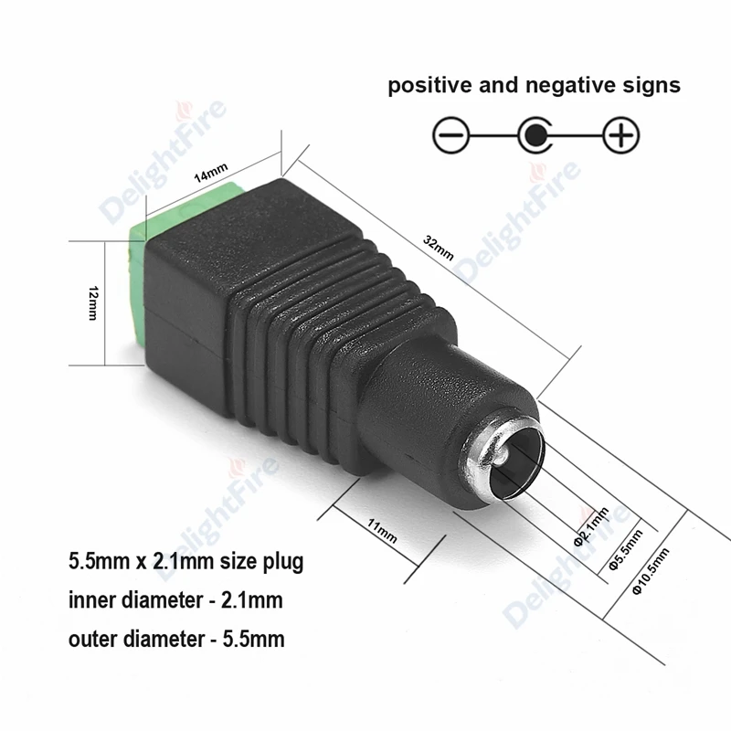 Female Male DC Connector 5.5*2.1mm Jack Plug Power Adapter Wire Connector For 3528 5050 5730 LED Strip Cable Light CCTV Camera