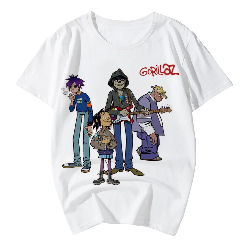 Rock Band T-Shirts Gorillaz Printed Men Women Casual Short Sleeve Cotton T Shirt Streetwear Harajuku Unisex Tees Tops Clothing