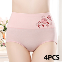 4PCS/set Plus Size Underwear Woman high waist Women's Panties Comfort Cotton Brief breathable Panty Underpants for ladies XL-4XL