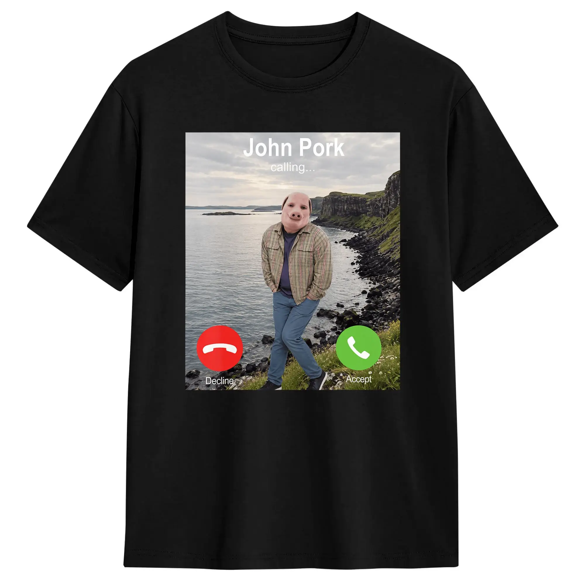 Men's T-Shirt John Pork is Calling Funny Brainrot Meme Embarrassing Pork T Shirts Hipster Summer Tee Shirt Y2K Cotton Clothing