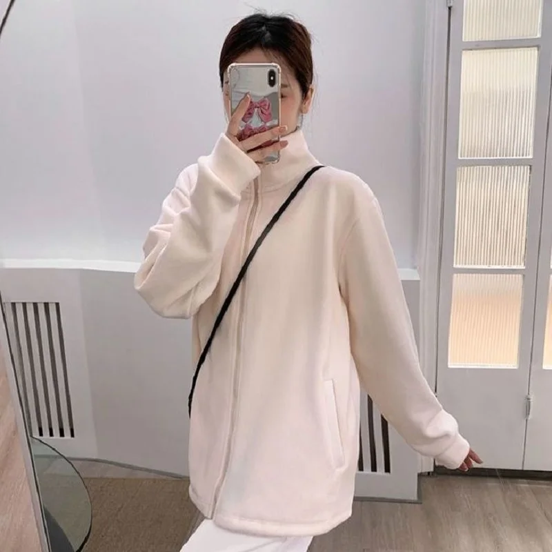 Japan South Korea Leisure Milk Whirl Fleece Coat Female Autumn Winter New Loose Lamb Wool Hoodie Female Stand Collar Small Tops image 4