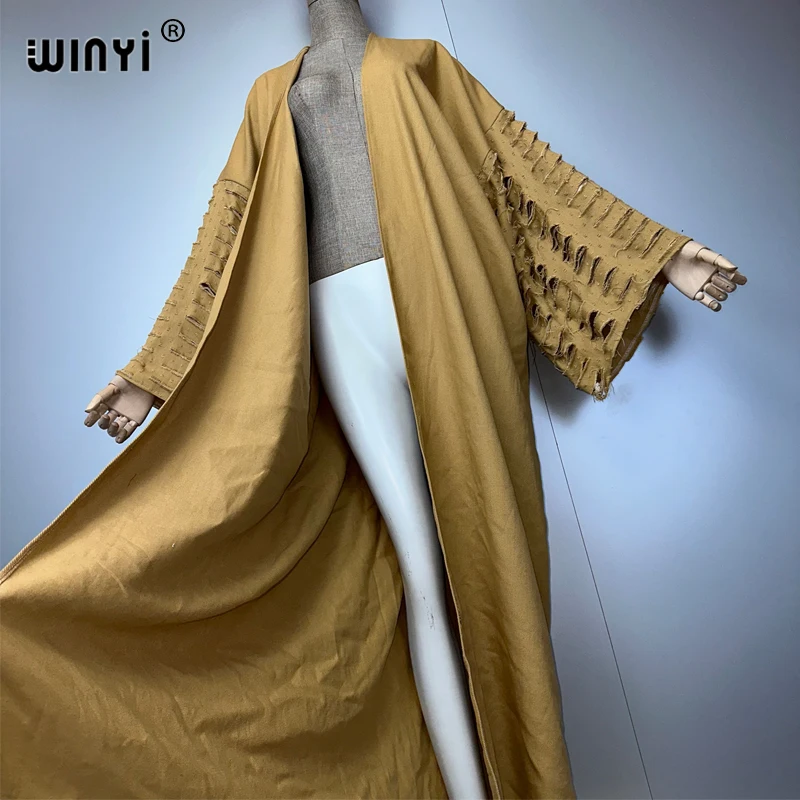 WINYI kimono bohemian maxi dress beach wear cover-up muslim woman abaya dubai luxury Cardigan beach outfits Broke jeans coat