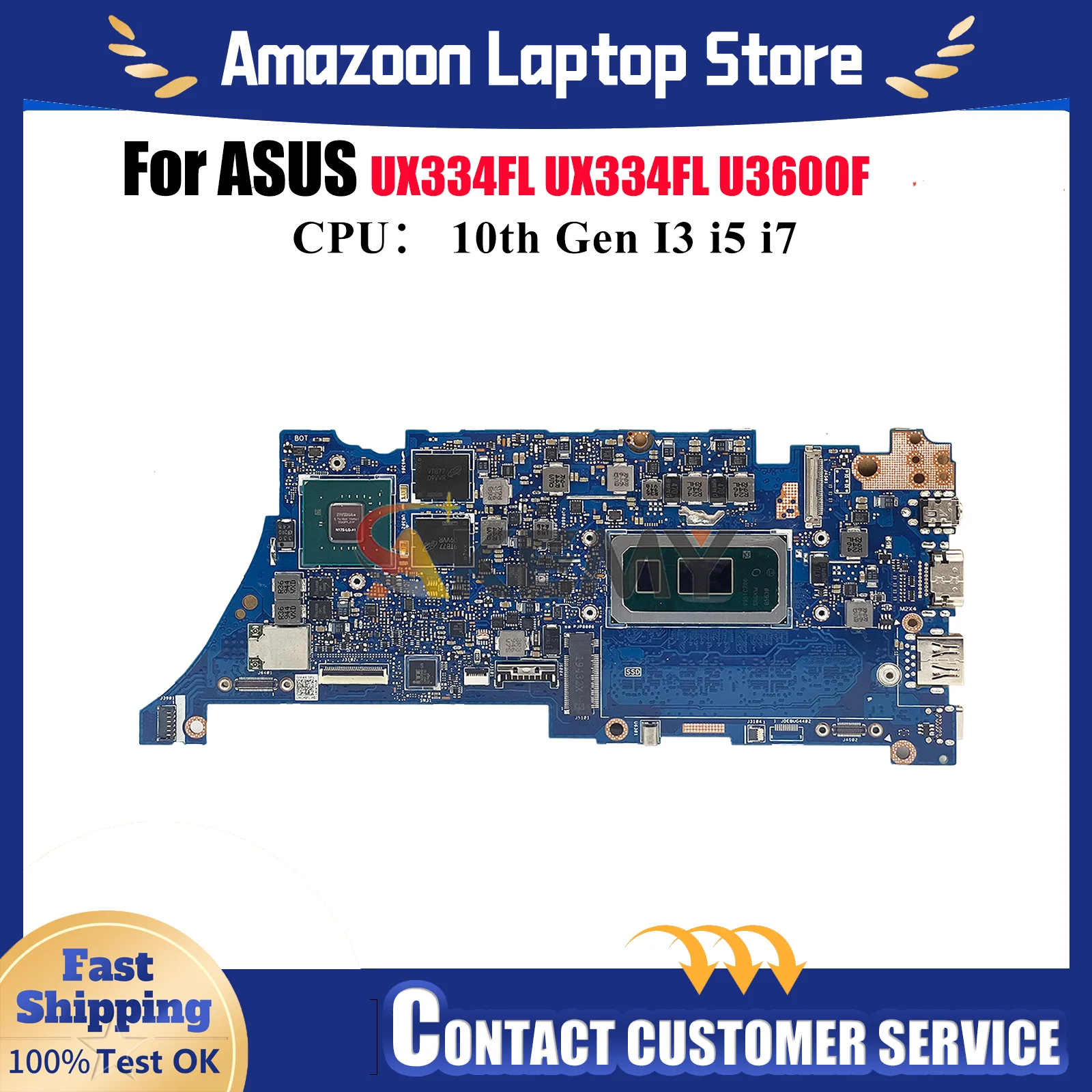 

UX334FL Laptop Motherboard For ASUS ZenBook U4600F UX334F UX463FL UX334FL U3600F Mainboard With 10th Gen I3 i5 i7 100% tests OK
