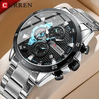 Relojes CURREN de acero inoxidable para hombre, Esfera luminosa de moda creativa con cronógrafo, relojes de pulsera informales para hombre