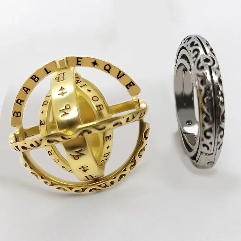 2024 Vintage Astronomical Sphere Ball Ring Foldable Open Rotating Cosmic Letter Finger Rings for Couple Lover Jewelry Gift