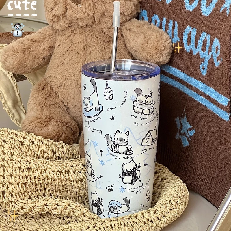 

Teens Coffee Thermoses Cute Straw Kids Stainless Steel Travel Thermoses Student Drink Termos Para El Agua Room Decoration