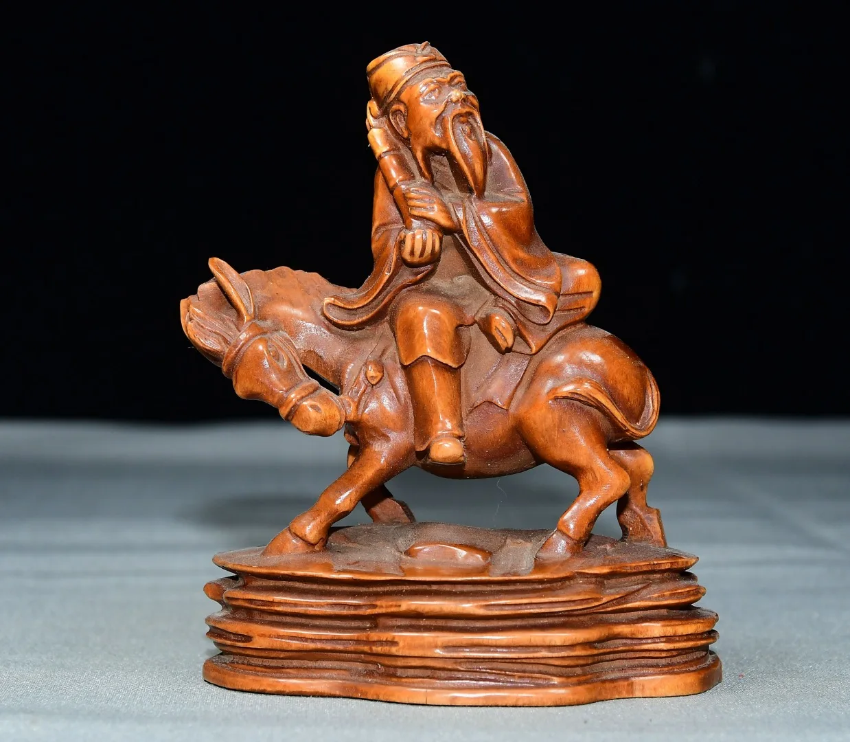 

Collection Old Boxwood Cao Guojiu One of the Eight Immortals equestrian statue immortal Study Amass wealth Ornaments Town house