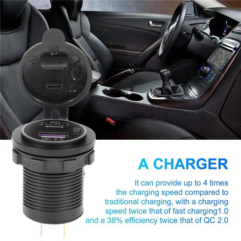 PD Type C USB Car And QC 3.0 Quick 12V Power Outlet Socket With ON/Off Switch For Motorcycle RV ATV
