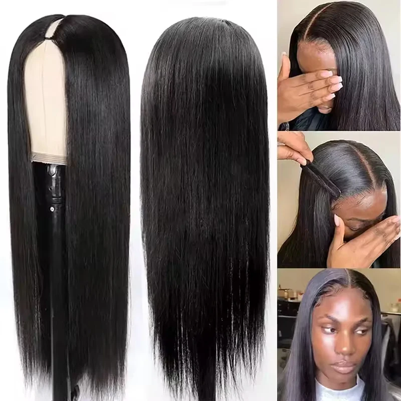 Glueles Wig Straight V Part Wigs Remy Human Hair Upgraded No Leave Out Brazilian Hair For Women 230% Density Remy Hair