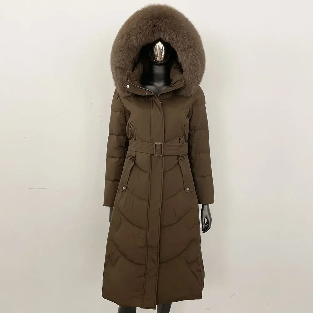 

White Goose Down Coat Warm Natural Raccoon Fur Jacket Long Women Winter Reality Fur Puffer Hooded Female Real Fox Fur Jacket