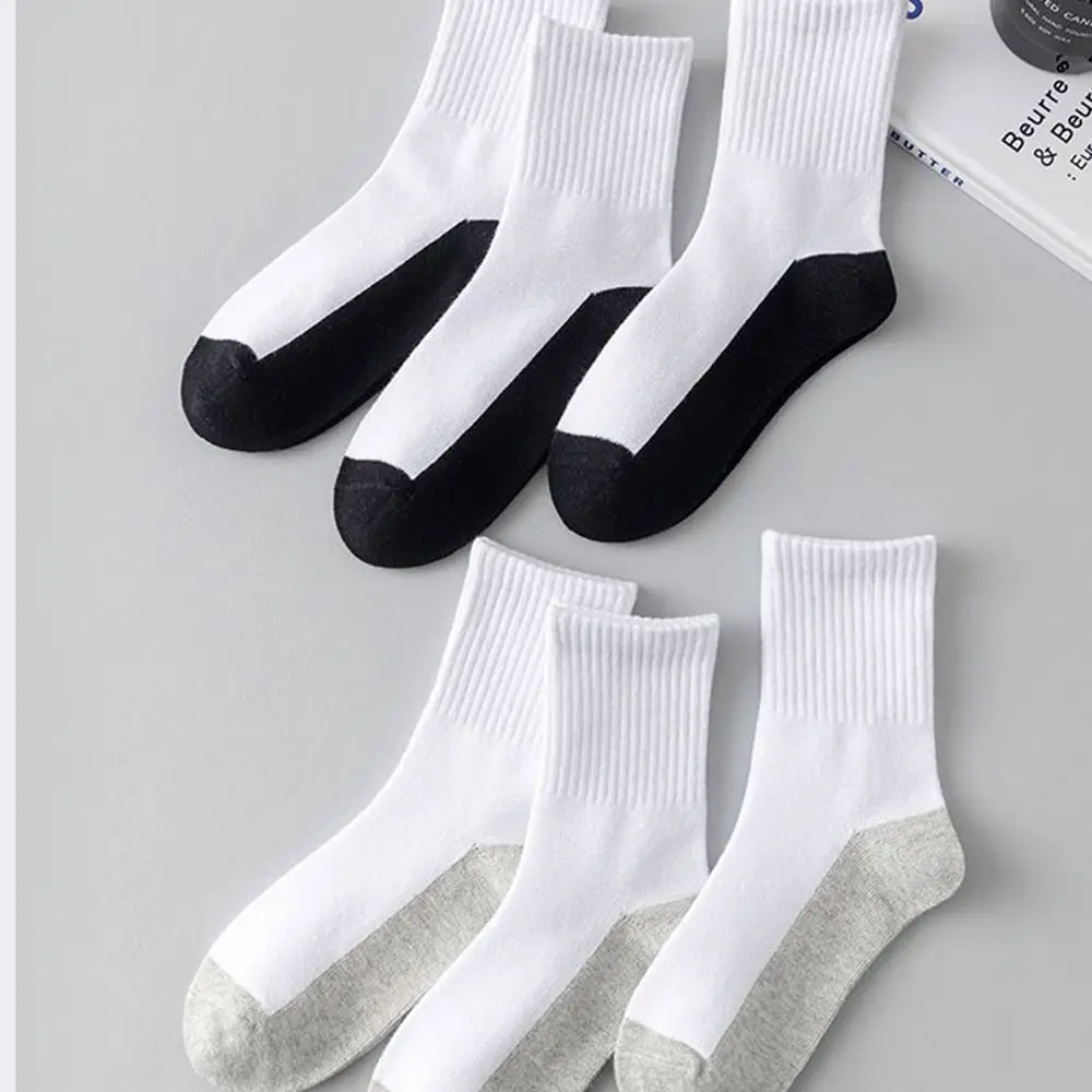 Chaussettes de sport absorbant la transpiration pour enfants, chaussettes à semelle grise et noire, chaussettes blanches solides, accessoires de gril, bonneterie de printemps pour bébé, 1 paire