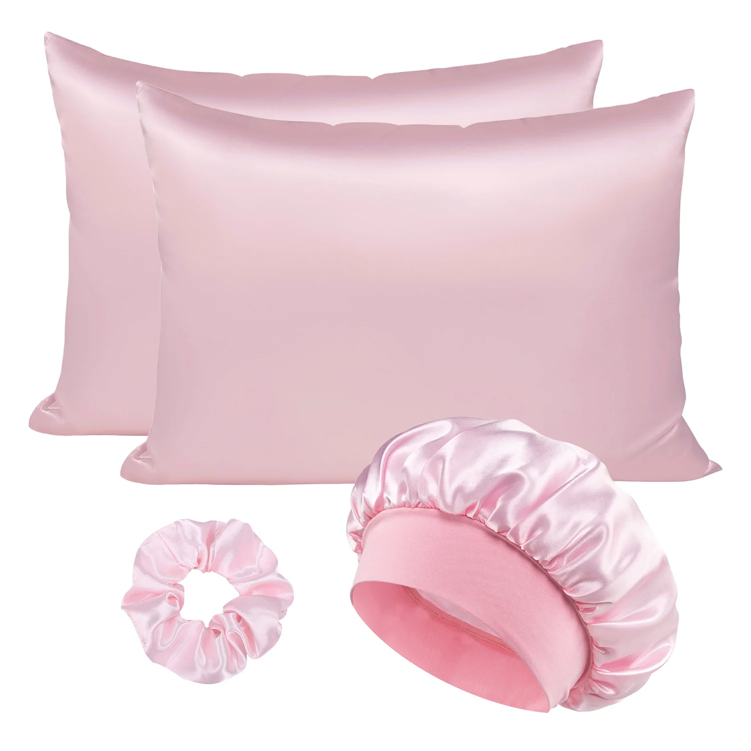 Luxus 4 TEILE/LOS 2 Kissenbezug Haar Scrunchie Nacht Hut Set Mode Imitation Seide Satin Kissenbezug Schlaf Set werkzeug Seidige Kappe – Detail 10