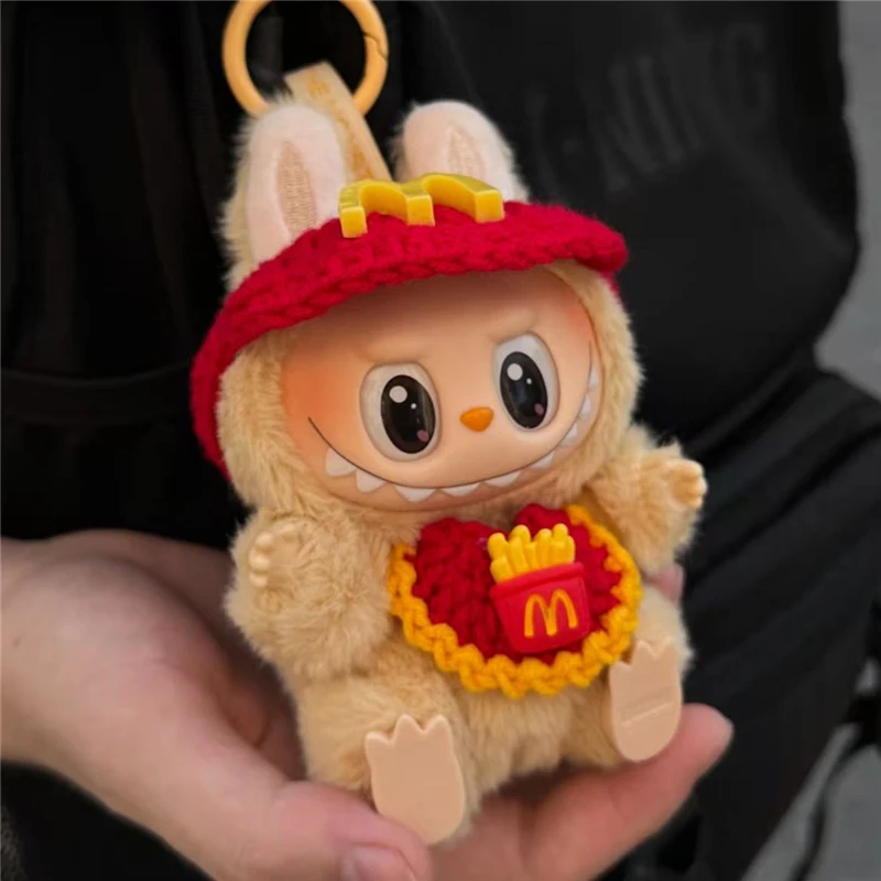 

15 17cm For Labubu Doll Cute Baby Bib Outfit Clothes Hambuger Fries M Cosplay Clothing nitting Fast Food Workwear Set Accessorie