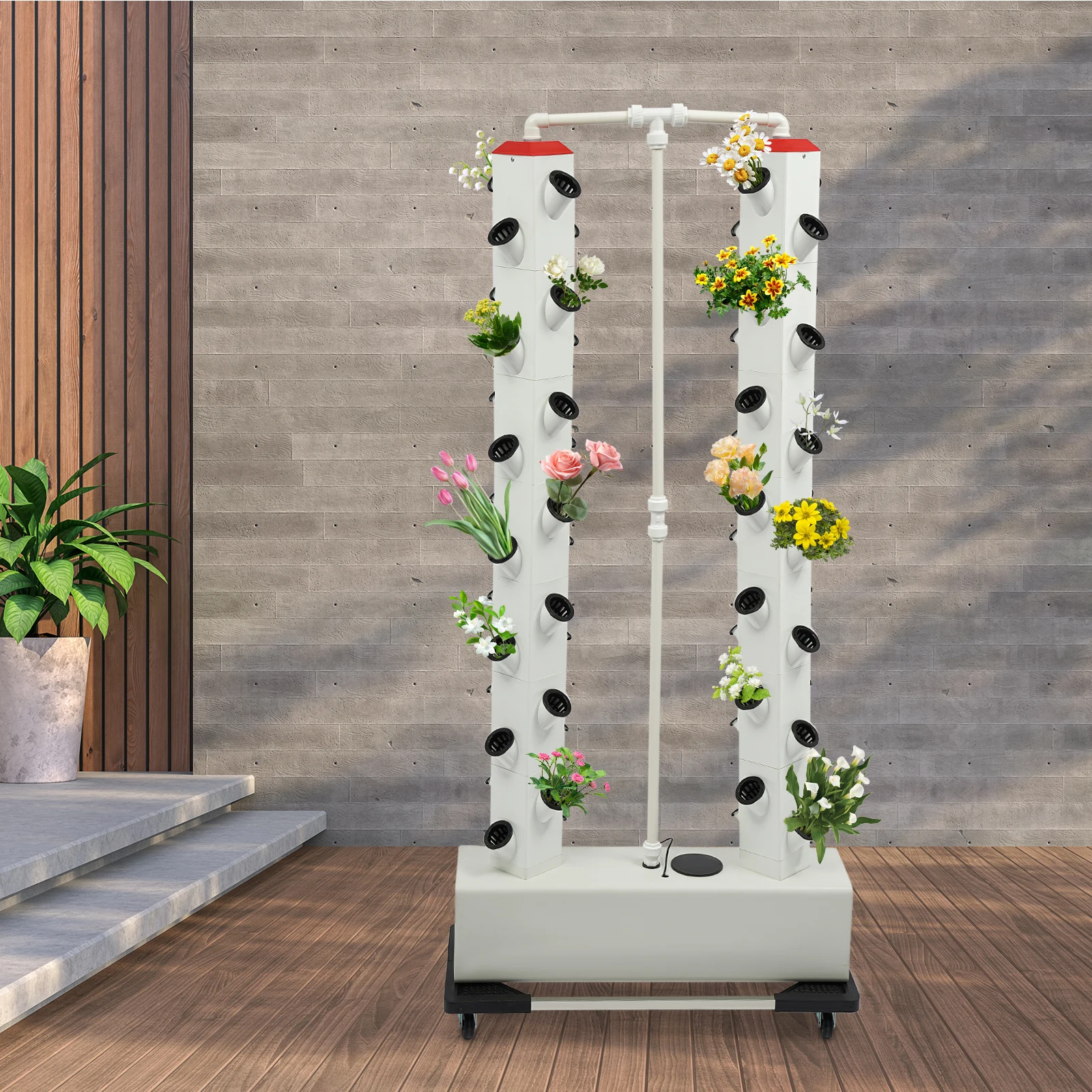 

56-Plant Hydroponic Trolley, Hydroponic Outdoor Indoor Vertical Garden Smart Garden Kit, Hydroponics Growing Tower