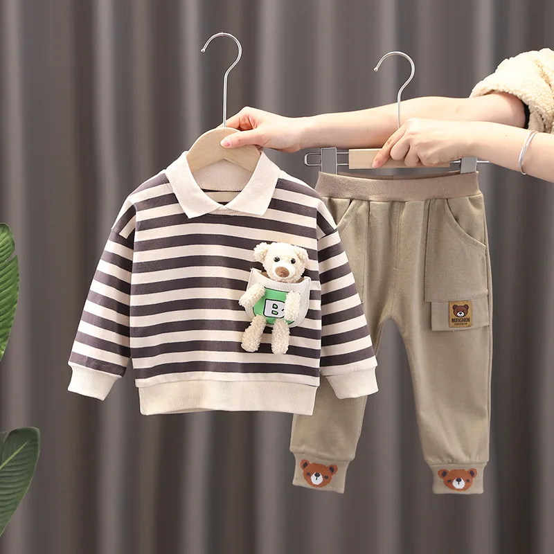 

Spring Boys Clothing Sets 2023 New Fashion Children Suits Striped T-Shirt + Pants 2Pcs Toddler Kids Tracksuit Baby Outfits