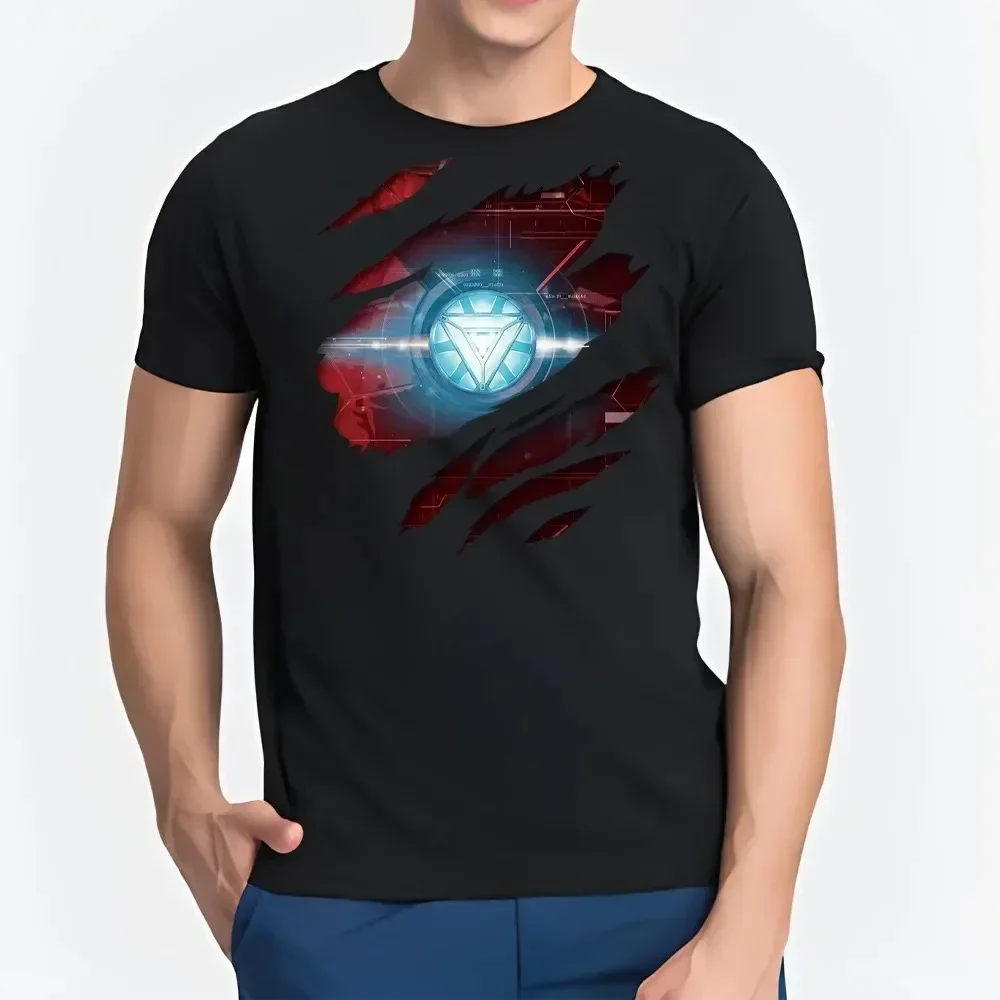 100% Cotton Loose Short Sleeve Oversized Tee Shirt Men Clothes 2024 Summer Men's T-shirt Tony Stark Arc Reactor Printed T-shirt