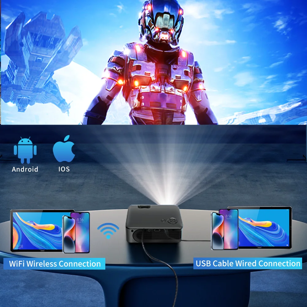 YERSIDA-A30C Mini Projetor para Casa Inteligente, Suporte 1080P, Smart TV, Wi-Fi, Home Theater Portátil, Celular Síncrono, LED