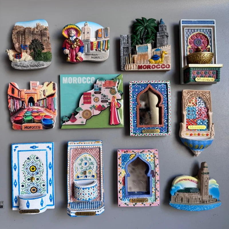 Morocco Fridge Magnets Casablanca Marrakesh Sink Zellige Marrakech African Tourism Engraved Picture Frame Mirror Home Decor
