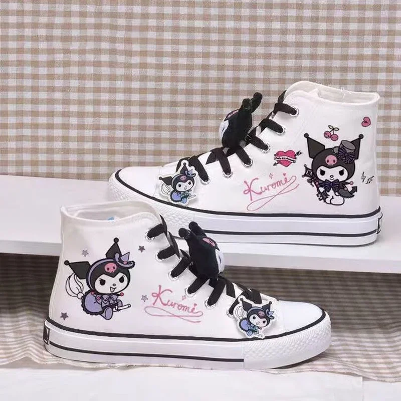 Sanrio My Melody Kuromi Spring Autumn Student High-top Canvas Shoes Cute Girl Vulcanized Shoes Sweet Girl Graffiti Sneakers