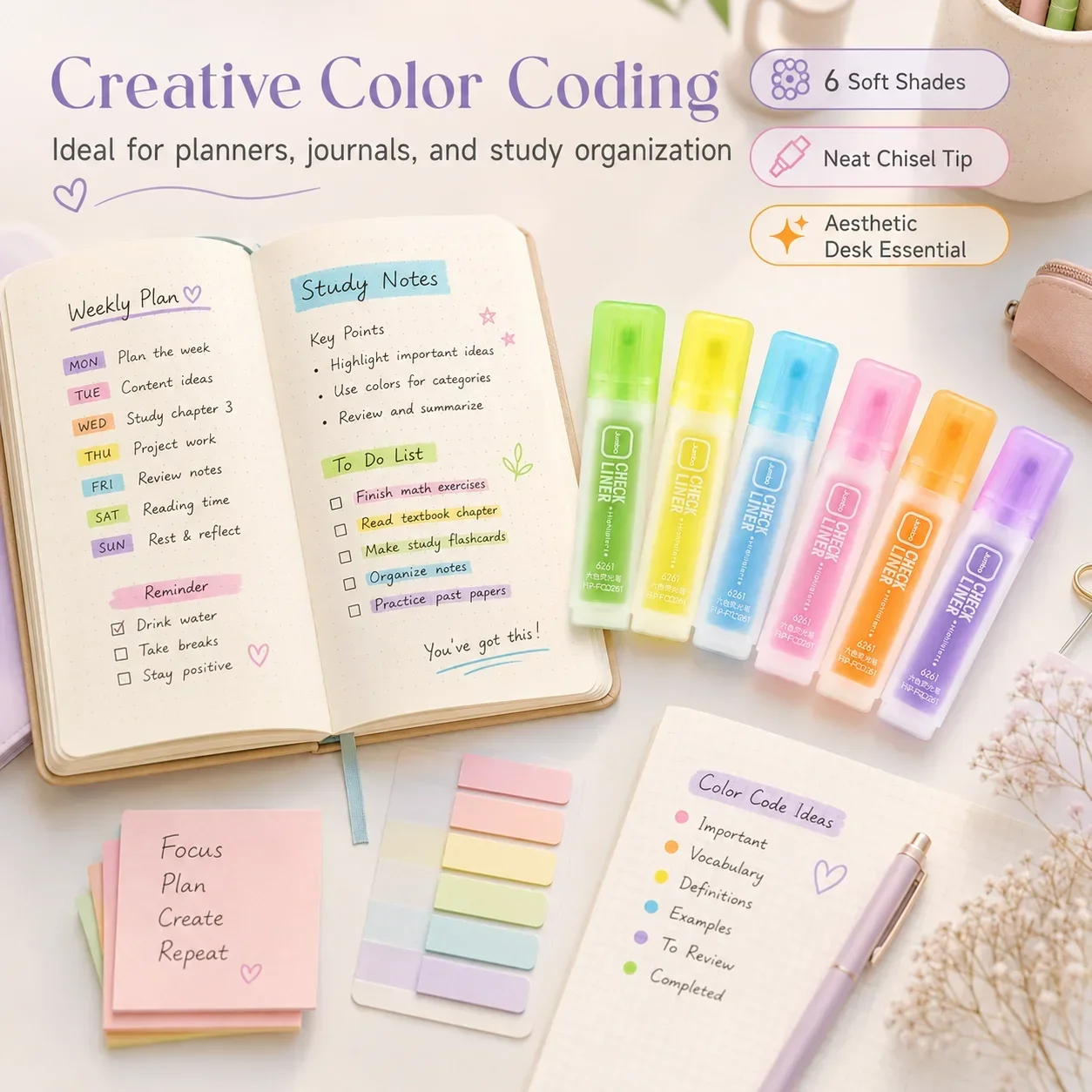 Candy Color Highlighter Pens, Simple Fluorescent Marker for Students, Large Capacity Creative Stationery Gift