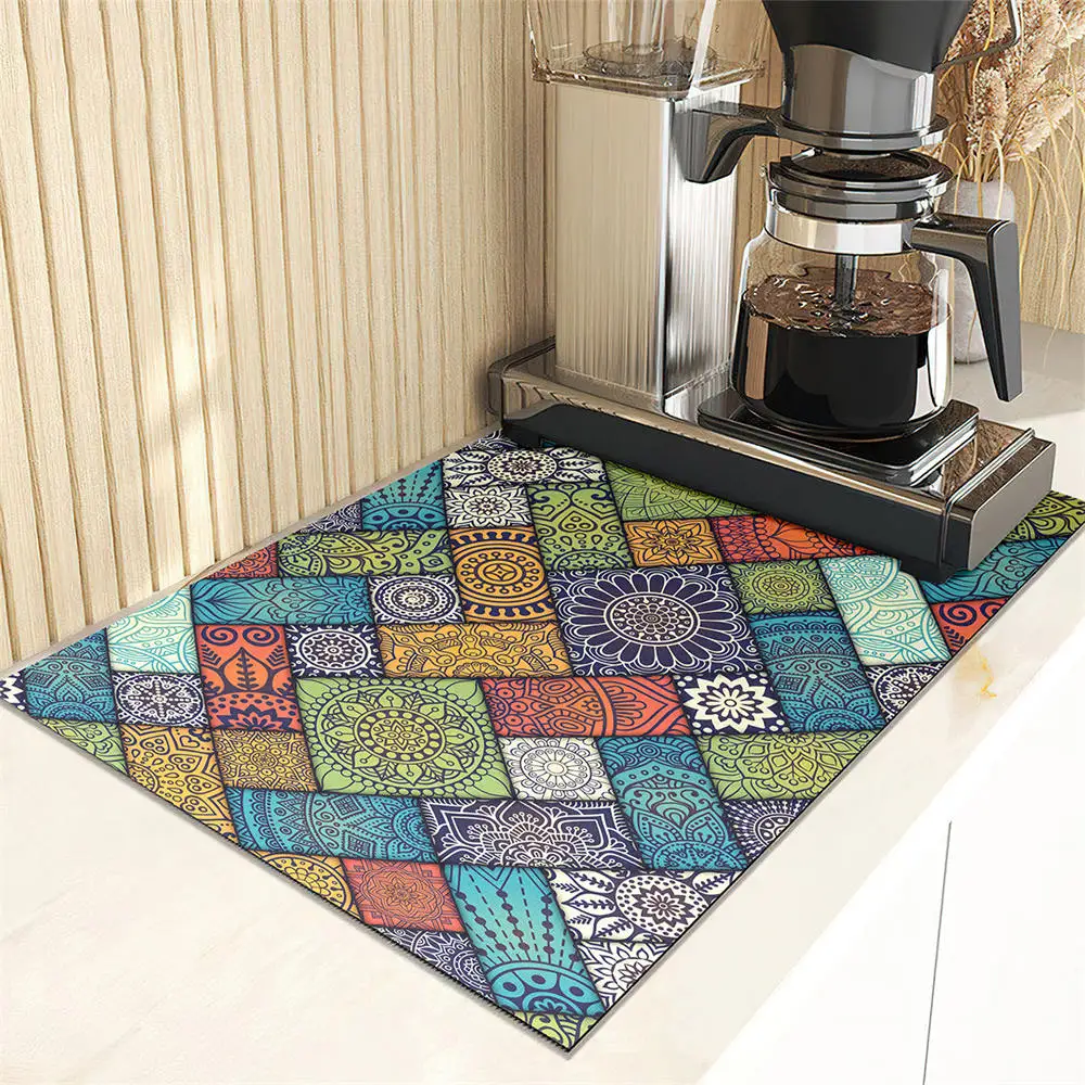 Kitchen Super Absorbent Mat Bohemia Mandala Flowers Pattern Mat Drying Mat Quick Dry Bathroom Drain Pad Kitchen Faucet Placemat