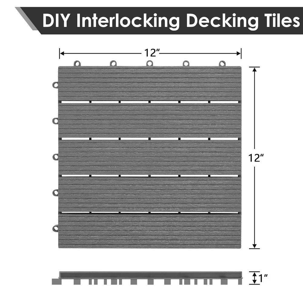 54 PCS Plastic Interlocking Patio Deck Tiles - 12" x 12" Waterproof Indoor Outdoor Flooring, Patio Floor Decking for Balcony