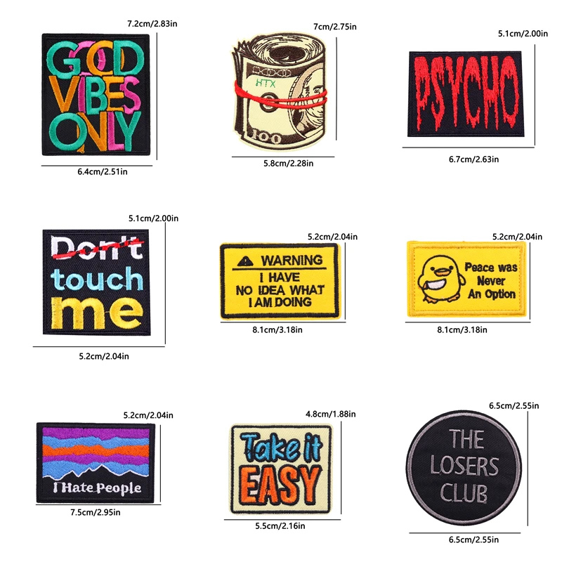 10PCS Letter Money Embroidery Patch Don't Touch Me Hippie Iron On Patches For Clothing Thermoadhesive Fusible Patch For Clothes