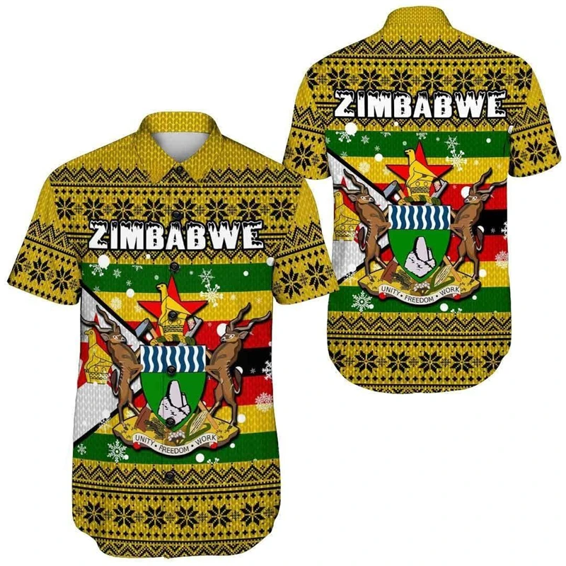 Zimbabwe Vlag Kaart 3d Geprint Shirts Met Korte Mouwen Voor Mannen Kleding Nationale Embleem Strandshirts Nationale Embleem Blouses Mannelijke Tops