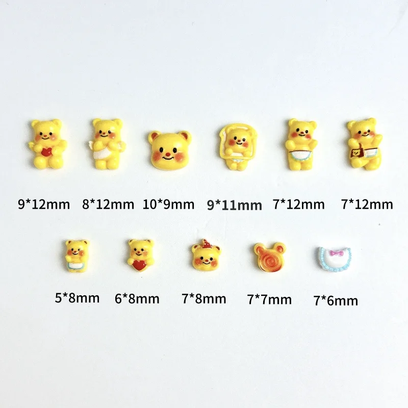 30PCS Hars Cartoon Kawaii Boter Beren Nail Art Charms Poeder Blusher Hart Schort Gele Beer Nageldecoratie DIY Nail Haarspeld