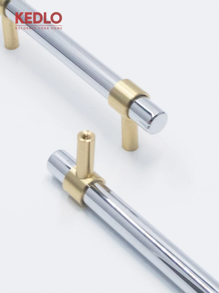 KEDLO Moderner europäischer Stil, silberfarbener, glänzend verchromter Griff, massiver Messing-Langgriff für Küchenschranktüren, dicker Griff – Detail 7