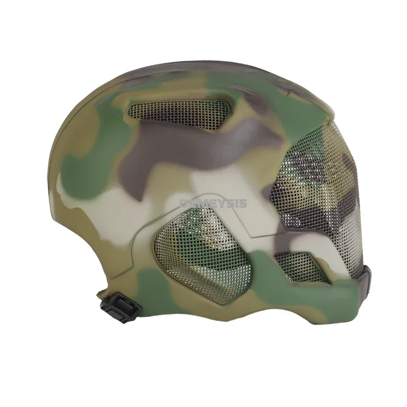 Protezione per casco EVA per sport all\'aria aperta Caschi da tiro da caccia completamente coperti Casco con maschera tattica regolabile in rete di