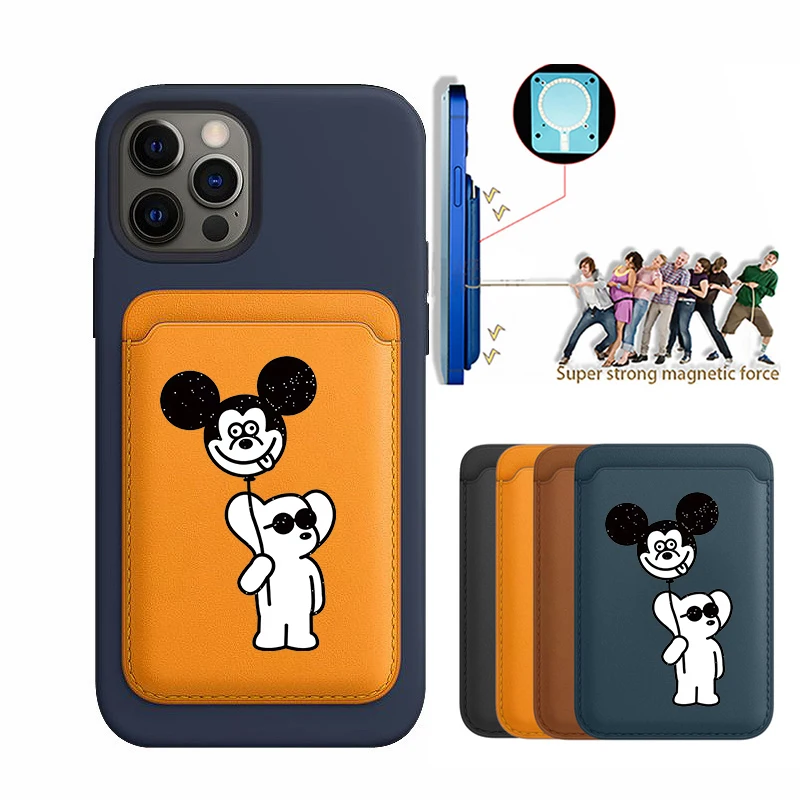 Cute Disney Mickey Mouse For Magsafe Wallet Case Leather Magnetic Card Holder For iPhone Case For iPhone 15 14 13 Pro Max Case