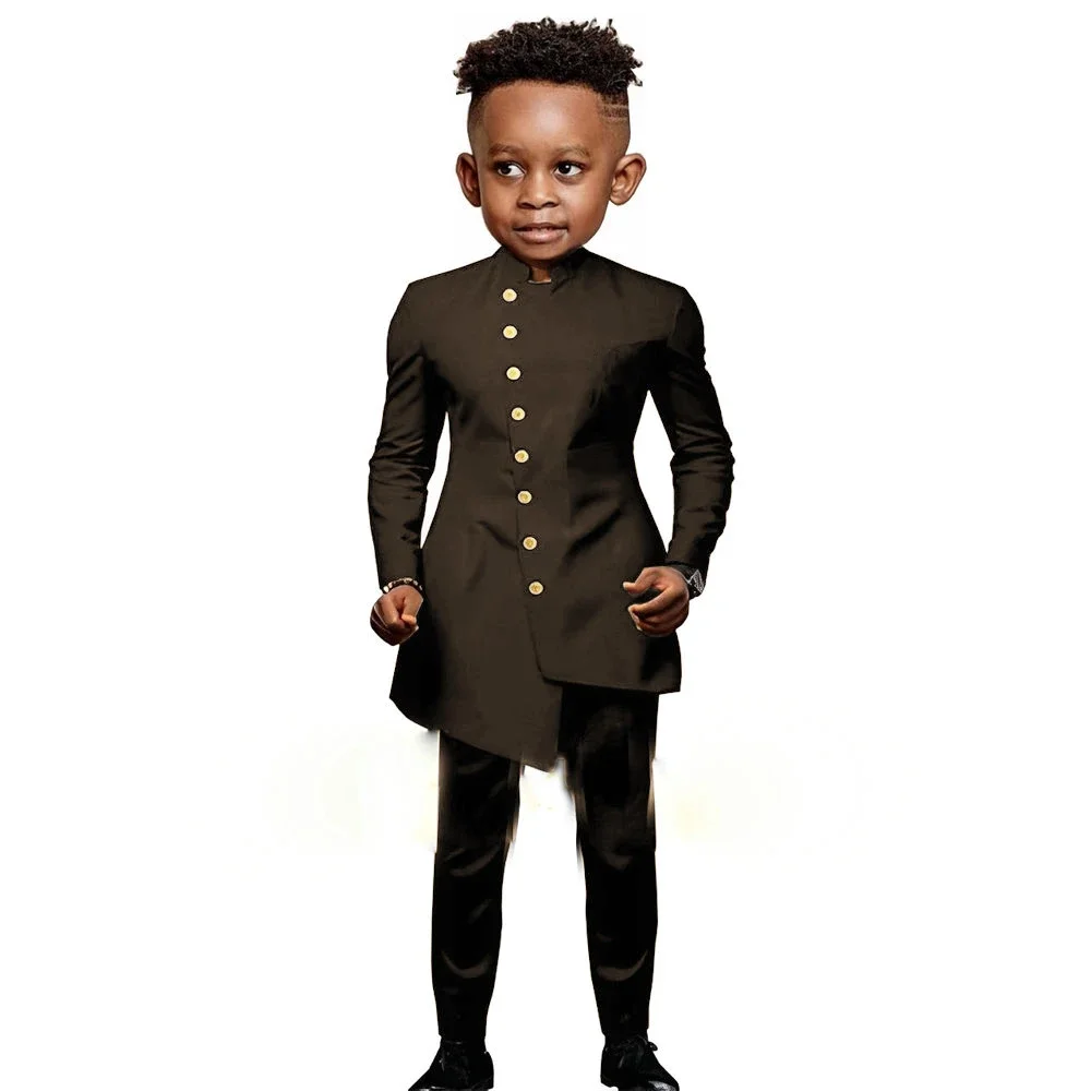 White Suit For Boys Wedding Tuxedo Indian Design with Stand Collar 2 Pieces Slim Fit Kids Fashion Party Dress Child Clothes
