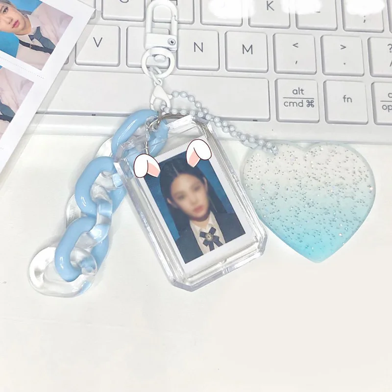 Uchwyt na karty fotograficzne Brelok do kluczy Love Heart Przezroczysta okładka na karty Dekoracyjna akrylowa okładka ochronna DIY ID Photo Przezroczysta ramka