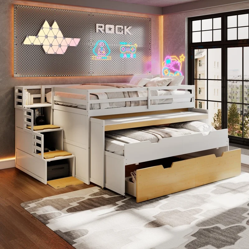 loft beds with dresser Jackpot Deluxe Twin Storage Bed and Bookcase — Molly Monkey easy climbing loft bunk bed with dresser