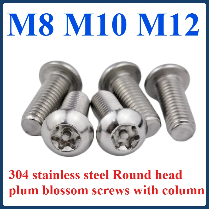 

M8 M10 M12 304 stainless steel Round head plum blossom screws with column
