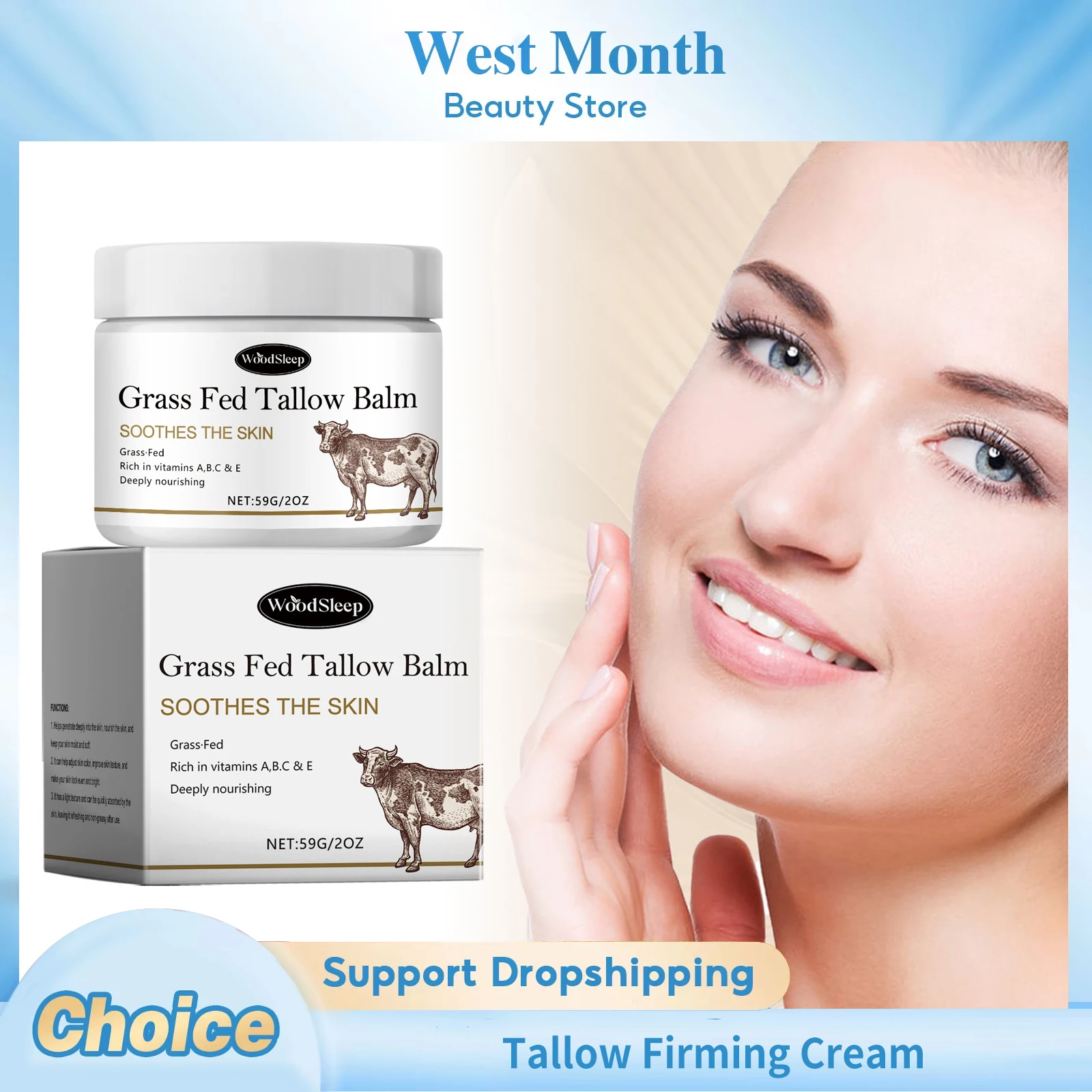 

Tallow Firming Cream Lifting Tightening Nourishing Glow Repair Brightening Improve Dullness Smoothing Grass Fed Beef Tallow Balm