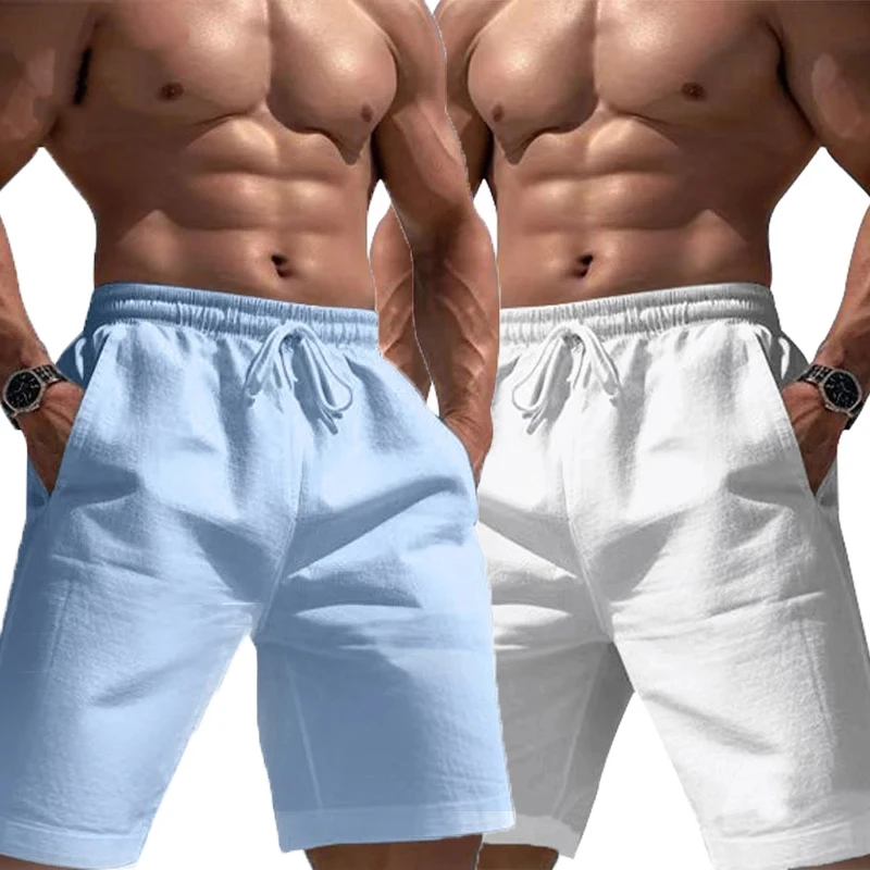

Мужские легкие льняные хлопковые однотонные спортивные штаны для бега с эластичной резинкой на талии, баскетбольные шорты большого размера, летние удобные посадки