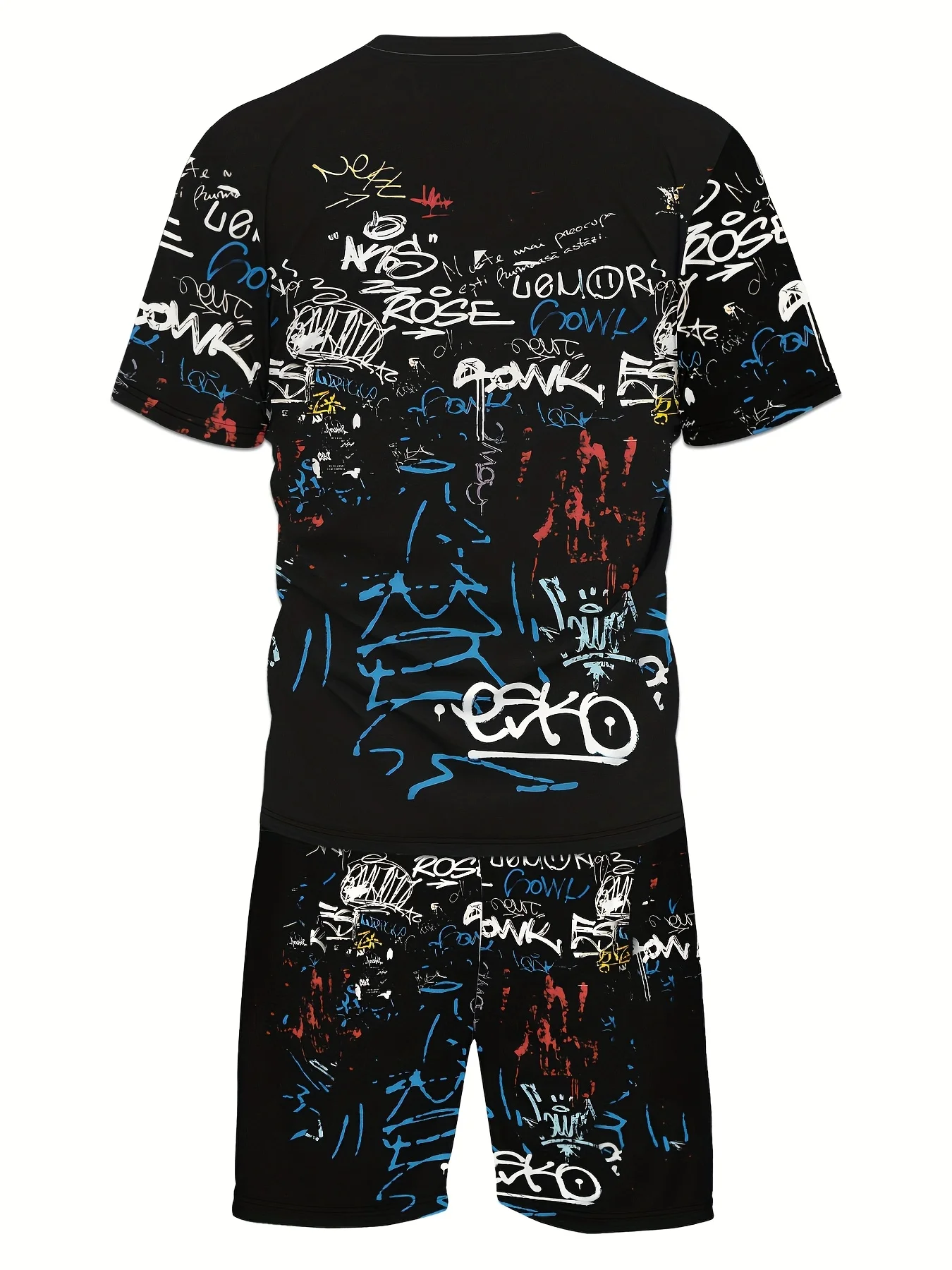 Summer Streetwear Men's  Round Neck Casual and Fashionable 3D Printed Short Sleeved T-shirt and Shorts Set