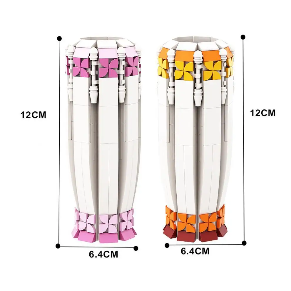 MOC Set Blok Bangunan Vas Zamrud Eksklusif Oranye Merah Muda Bunga Matahari Tanaman Pot Bunga Mainan Vas Mawar Hadiah Ulang Tahun Anak-anak